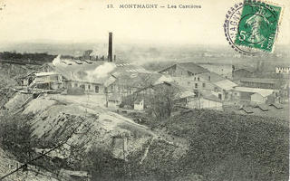 carte postale ancienne illustrant les carrières de la butte Pinson