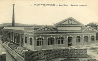 carte postale ancienne illustrant la construction de l'usine Boston Blacking