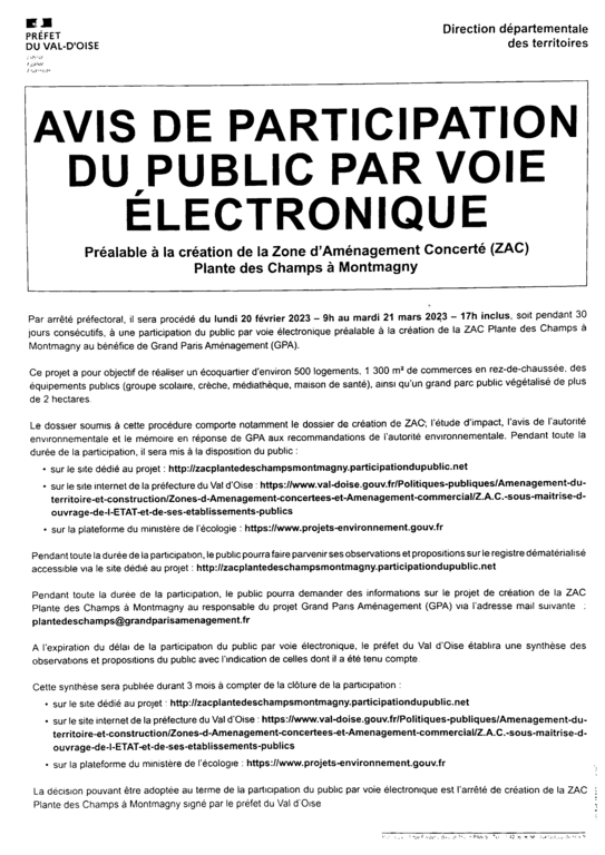concertation-prealable-creation-ZAC Avis de participation du public par voir électronique