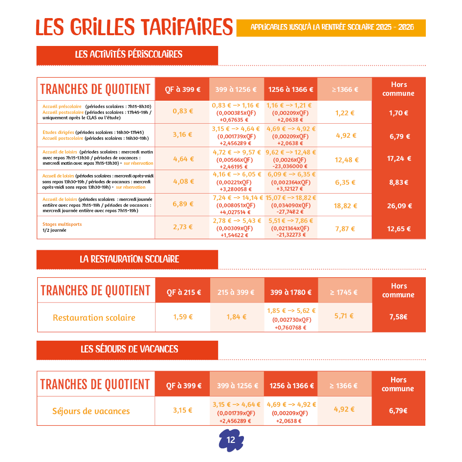 Grille tarifaire des activités périscolaires Montmagny