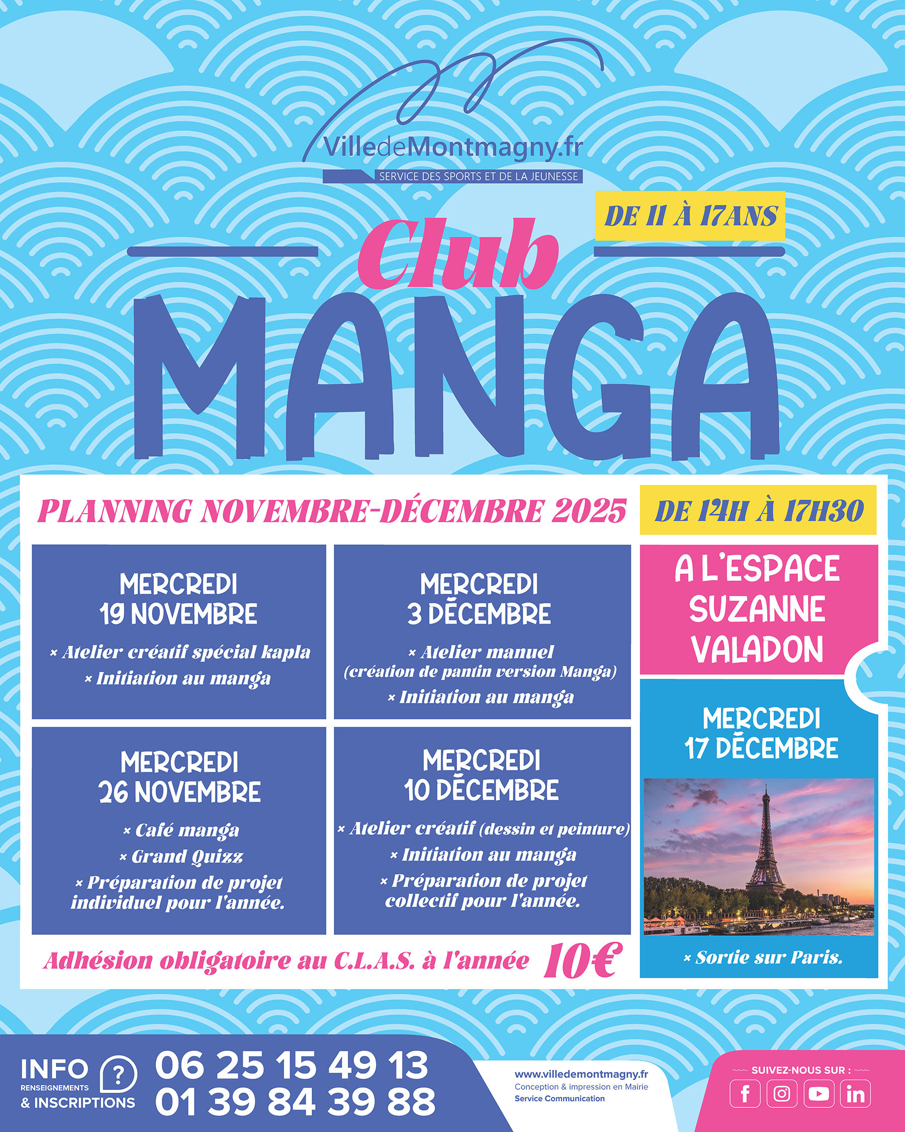 Planning CLUB MANGA _ nov-dec _Valadon - insta Affiche du club Manga