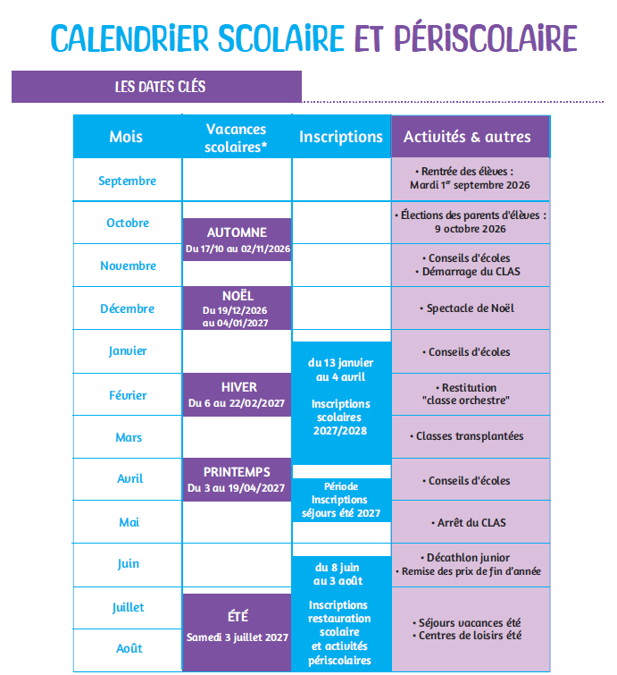 calendrier scolaire 26-27 Calendrier scolaire 2024-2025